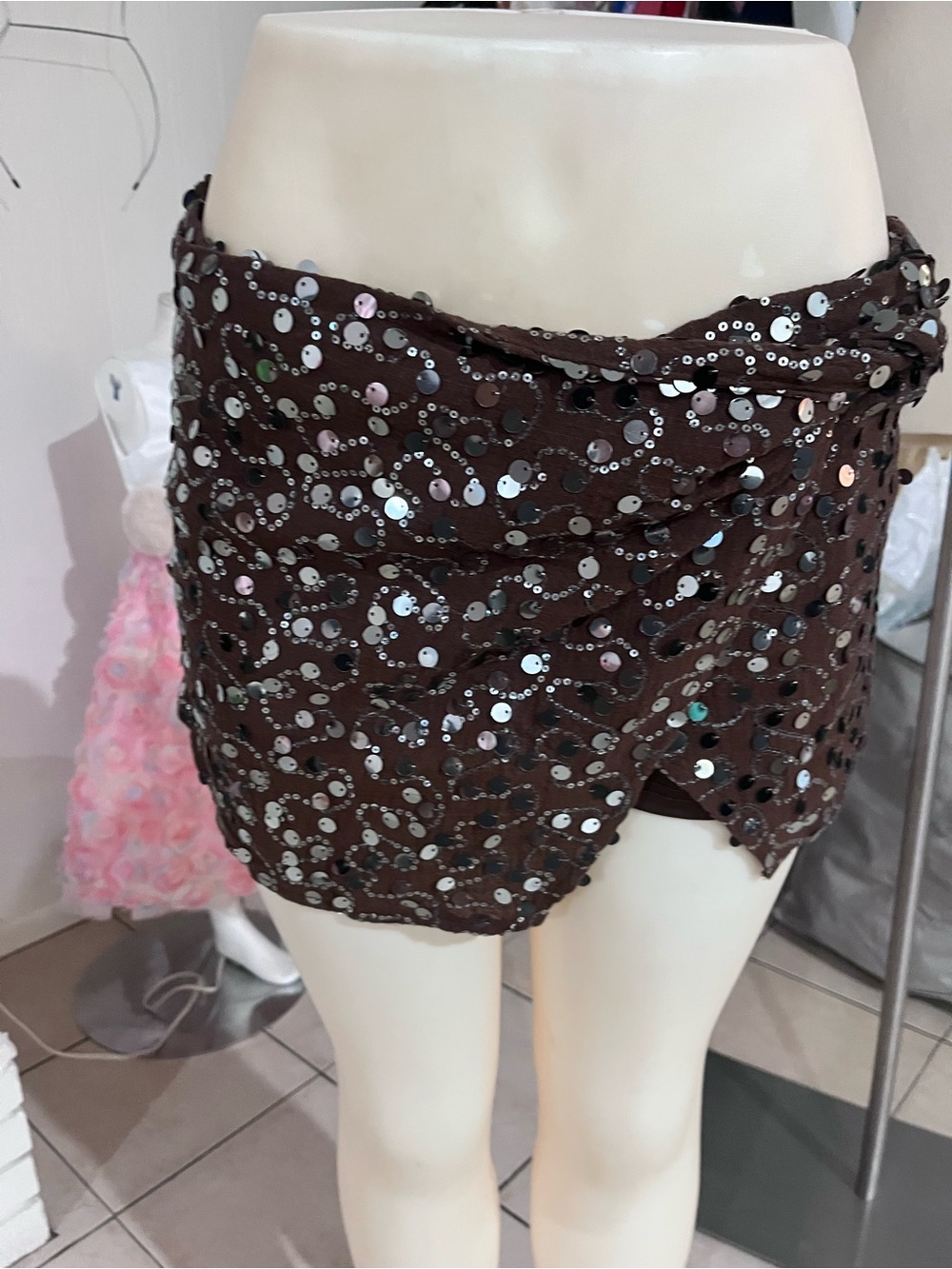 Sequin Embellished Brown Mini Skirt - Sparkle Party Skirt